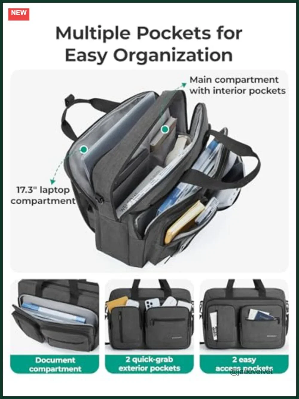 3-in-1 Laptop Bag for Men, 17.3 Inch Water-Repellent Shoulder Backpack